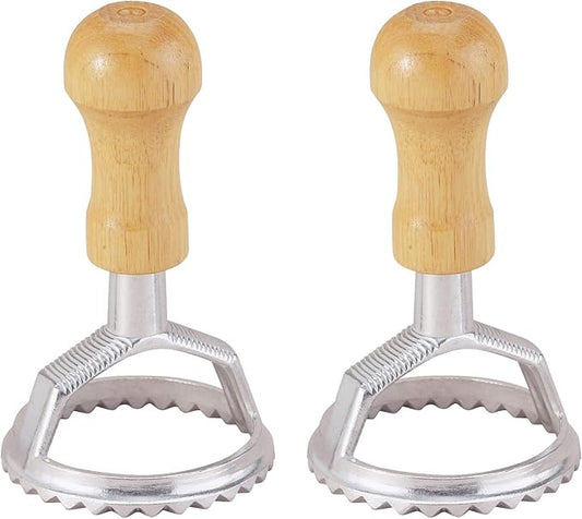 Fante’s Ravioli Maker Stamps With Wooden Handles, Fluted Round Shape, For Homemade Pasta, Cookies, Everyday Meals, And Holidays, Set Of 2, 2.5-Inch