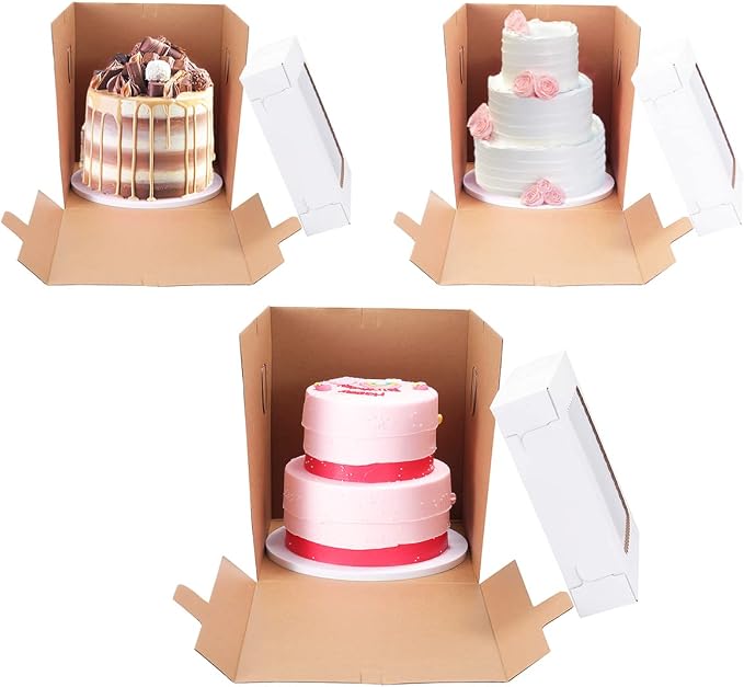 Tall Cake Boxes for Tier Cakes,12x12x12 Inch [3 Pack ] Thick Sturdy Bakery Box with Window,White Wedding Cake Boxes,Layer Cake Carrier,Disposable Cake Containers