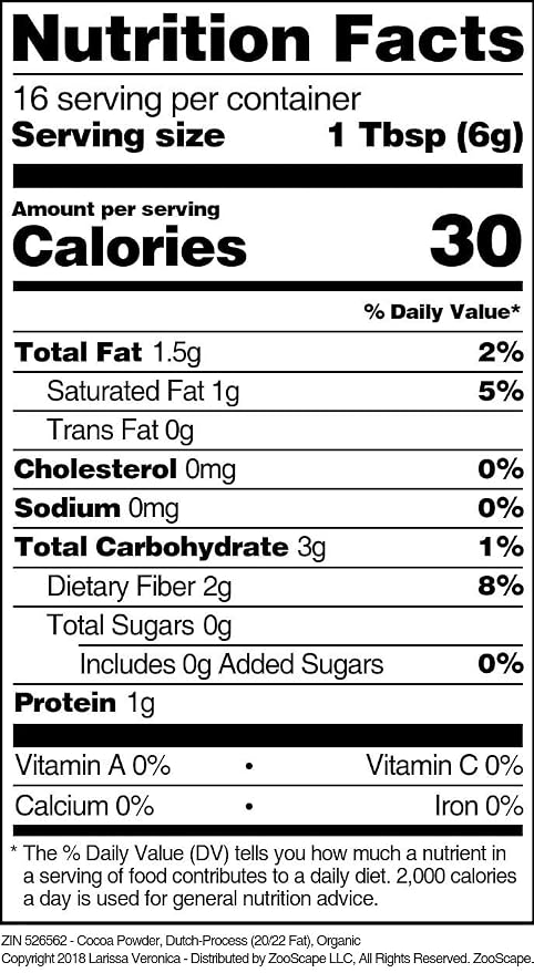 Cocoa Powder, Dutch-Process (20/22 Fat), Organic (8 oz, ZIN: 526562) - 2 Pack