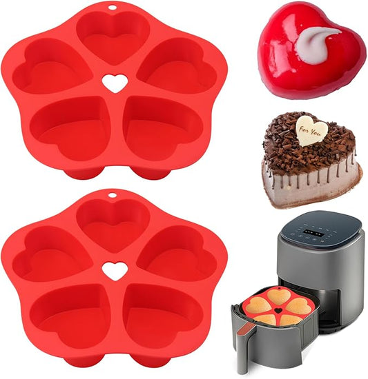 2 PCS Silicone Air Fryer Muffin Pan Egg Bite Heart Mold for Oven Baking,Mini Muffin Tins Cups Cake Tray for Air Fryer Liners Basket Instant Pot Accessories Baking Cakes Muffin Pancake
