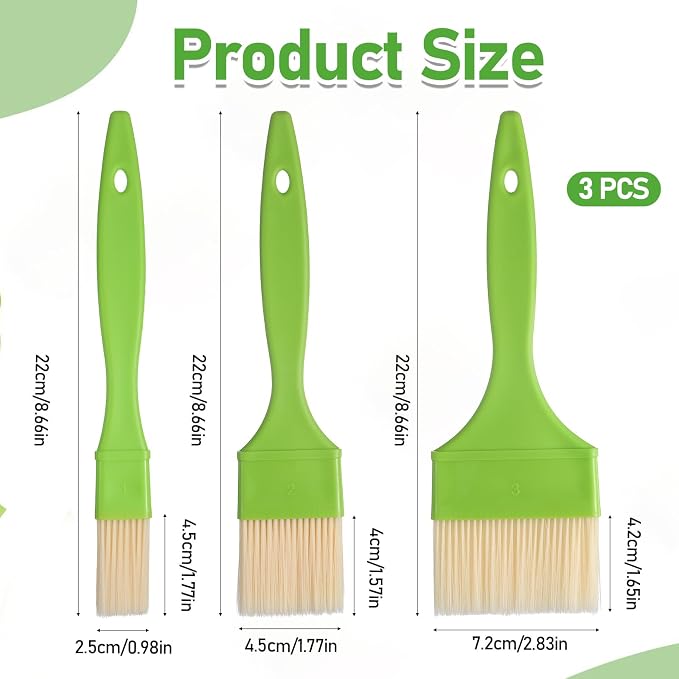 3 Pcs 1/2/3 inch Pastry Brush Set, Bristle Basting Brushes for Cooking, Plastic Handle Butter Brush, Kitchen Brushes for Oil, BBQ Grill, Egg, Butter Sauce, Baking, with Hang Hole Design