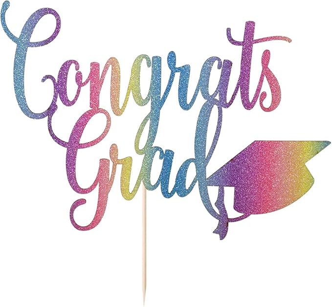 Congrats Grad Cake Topper,2026 Graduation Cake Topper, Congrats Grad Decorations,2026 High School/College/Senior Graduation Party Decorations Supplies. (Chroma)