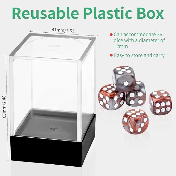 36 of Pack 12MM 6 Sided MINI Dice Set,Two Colours D6 Game Dice Set, 6 Sided Standard Dices for Yahtzee, Bunco or Teaching Math,with Portable Plastic Box(Silver Brown)