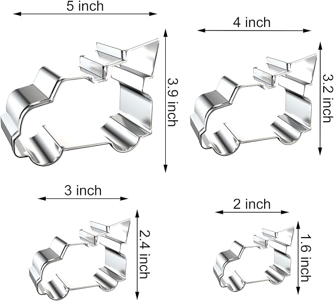 Vintage Pickup Truck with Christmas Tree Cookie Cutter Set - 5 inch, 4 inch, 3 inch, 2 inch - 4 Piece Extra Large Cookie Cutters Shapes Molds - Stainless Steel