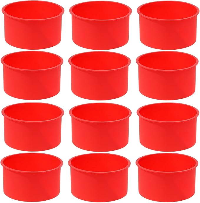 12pcs Silicone Cake Mold Baking Round Cake Molds 4 Inch Non-Stick Baking Pan Kitchen Silicone Cake Molds for Baking(Red, 4inch)