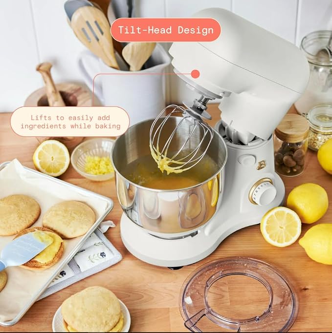 Beautiful 3.5Qt Stand Mixer by Gourmias, Tilt-Head Electric Mixer with 12 Speeds, Stainless Steel Bowl, Compact Kitchen Mixer for Baking, Dough, Whipping and Mixing (White Icing)