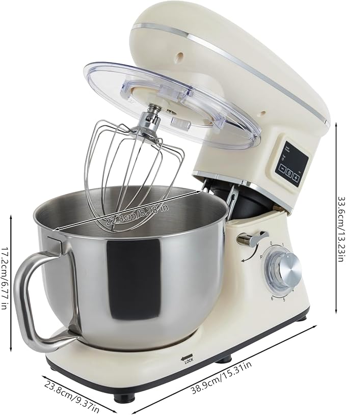 1350W Stand Mixer,6.5Qt Electric Kitchen Mixer,Dough Machine with LCD Display,Electric Food Mixer for Kitchens,Restaurants,Bakeries (Black) (1350, Watts) (White)