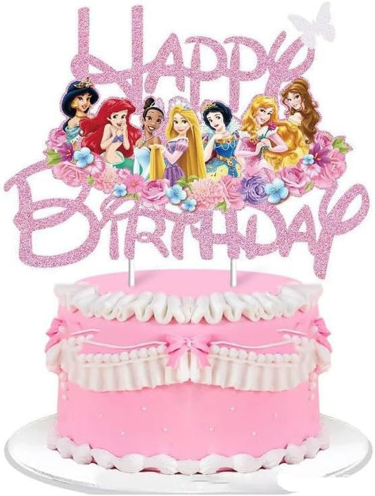Glitter Princess Cake Topper, Cute Happy Birthday Cake Topper, Birthday Party Supplies, Princess Themed Party Decorations for Girls