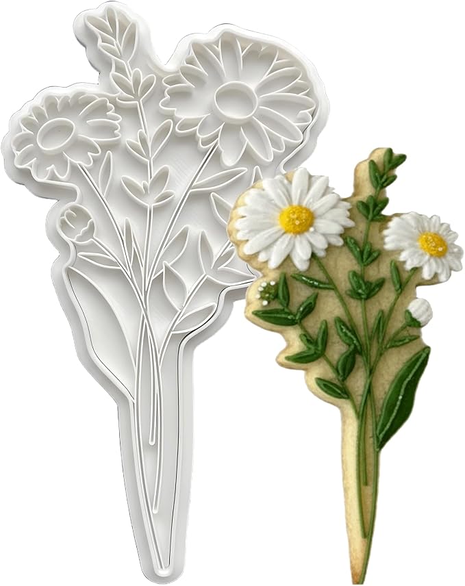 Birth Flower Cookie Cutter April Daisy 3D Embosser Stamp with Detailed Petal Texture - Birth Month Flower Fondant Biscuit Baking Tools - Personalized Birthday Mom Gift Party Decorating 3.5"