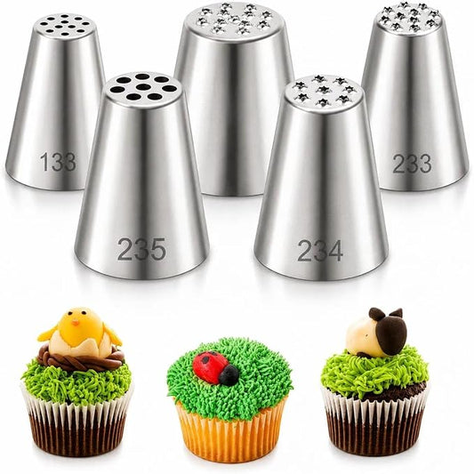 5pcs Grass Piping Tip, Stainless Steel Grass Icing Tip, Cake Decorating Tips Piping Tips Set for Frosting Cupcakes Decoration DIY Baking Supplies