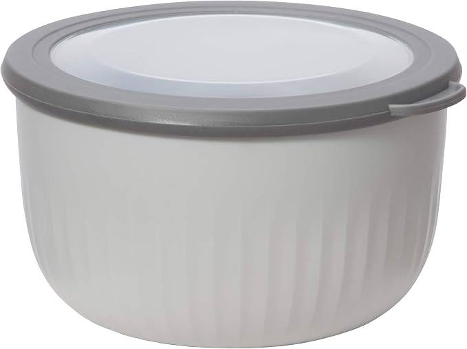 Oggi Prep, Store & Serve Plastic Bowl w/See-Thru Lid - Dishwasher, Microwave & Freezer Safe, (4 qt) Lt Gray w/Dk Gray Lid