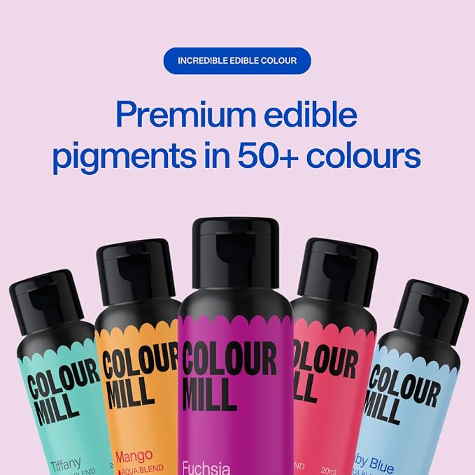 Colour Mill Kickstarter Pack Aqua Blend Water-Based Food Coloring, 20 Milliliters Baby Pink, Black, Chocolate, Forest, Hot Pink, Lime, Orange, Purple, Red, Royal, Sky Blue & Yellow