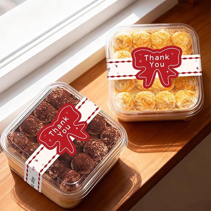 7.9” x 0.6” Long Thank You Stickers 150 Pcs Cute Large Red Bow Have A Nice Day Self-Adhesive Sealing Baking Labels Handmade Food Tamper-Proof Bakery Sticker for Baked Goods Small Busines Packaging