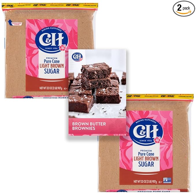 C&H® Light Brown Sugar, 2 lb Zipper Bag (2-Pack) - Ideal Sugar for Baking and Desserts - Includes Bonus Recipe Card