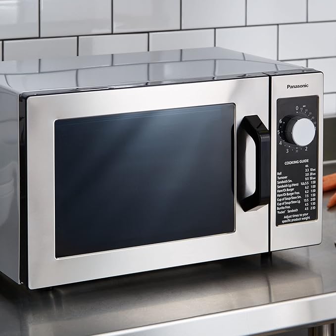 Panasonic NE-1025F Compact Light-Duty Commercial Microwave Countertop Oven with 6-Minute Electronic Dial Control Timer, Bottom Energy Feed, 1000W, 0.8 Cu. Ft. Capacity Silver