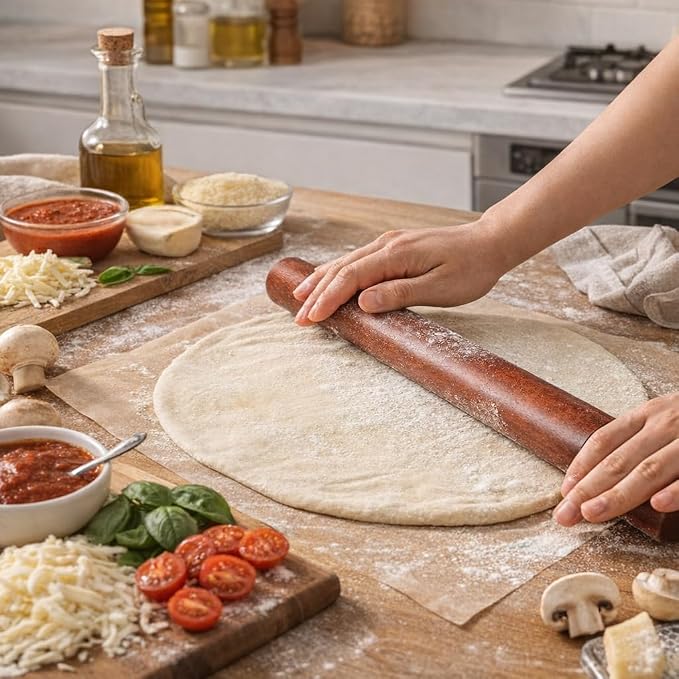 17.1 Inch Straight Rolling Pin – Smooth One-Piece Wooden Dough Roller for Baking, Cookies, Pizza Dough & Pastry