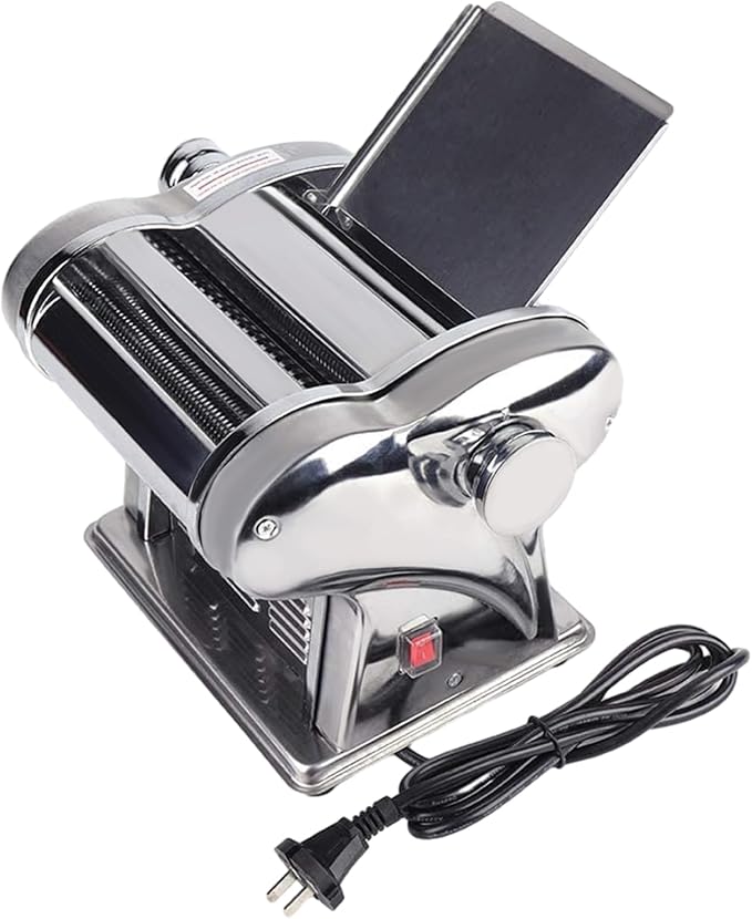 Electric Dough Roller Sheeter, 135w Stainless Steel Automatic Noodle Pasta Maker Machine 6 Thickness Knobs Spaghetti Roller Pressing Machine for Commercial and Homemade Use (110V)