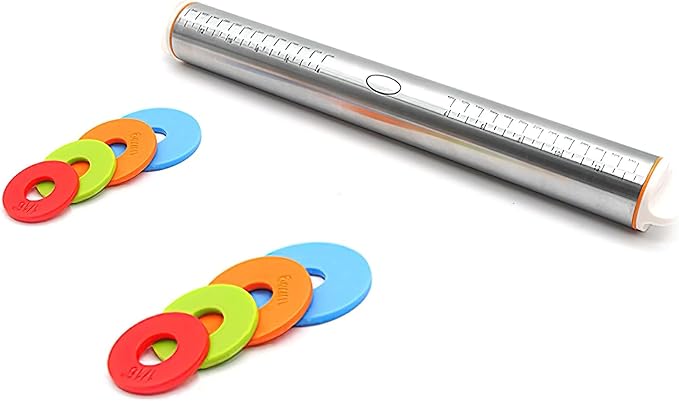 Stainless Steel Rolling Pin for Pizza, Burger Dough Roll - Baking Roller - With Thickness Controller. Adjustable Rolling Pin with Removable Rings 17"