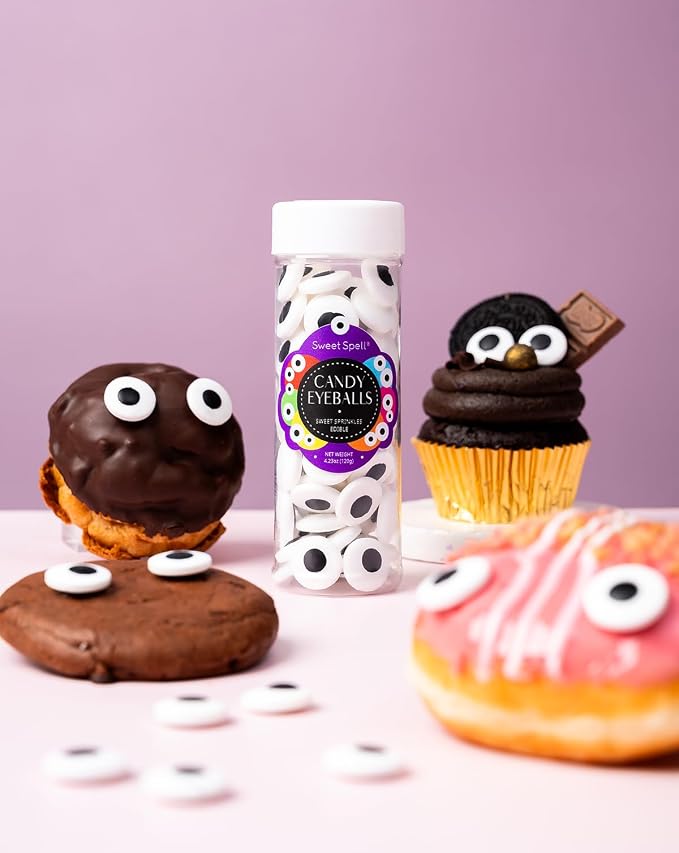Sweet Spell Candy Eyeballs - Edible Candy Eyes Sprinkles for Decorating Halloween Cookies, Cakes, Cupcakes, and Baking (120g/4.2oz, 17 mm)
