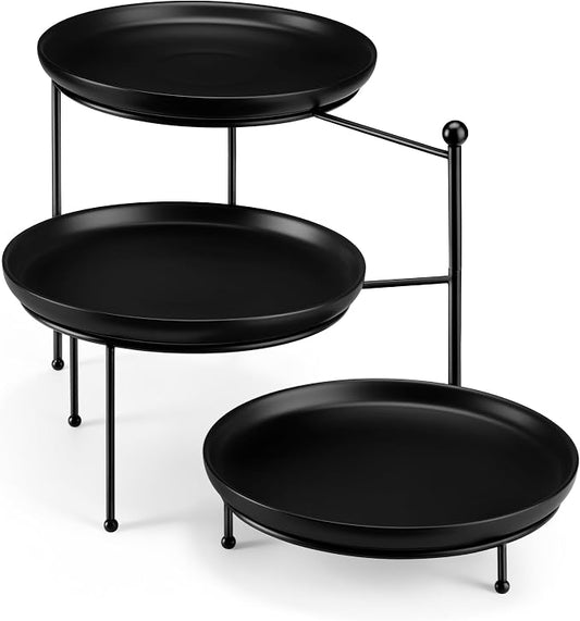 MALACASA Black 3 Tier Serving Tray Stand, 10 Inch Porcelain Tiered Dessert Stand, Cupcake Fruit Display Tower, Serving Platters for Party, Food Display Stand, Appetizer Tray, Dessert Table Display