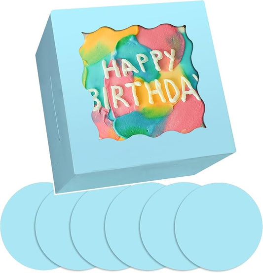 Bakepacker 36pcs 6x6x5 Inches Cake Boxes with Window 18-Packs Light Blue 6 Inch Bakery Boxes (18 Cake Boxes +18 Cake Boards Included)