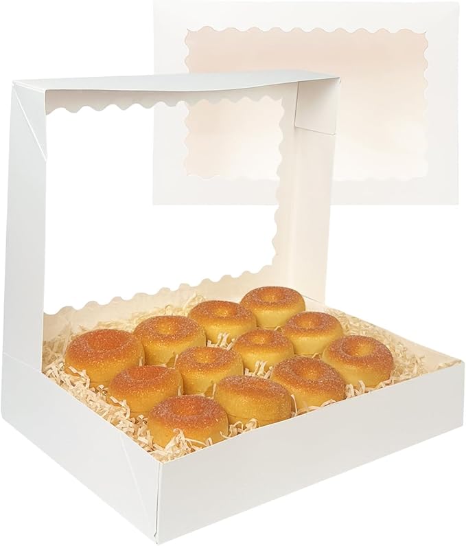 qiqee Auto-pop Up White Cookie Box with Window 14x10x2.5 inch 24Pcs Bakery Pastry Macaron Bakery Box For Packaging