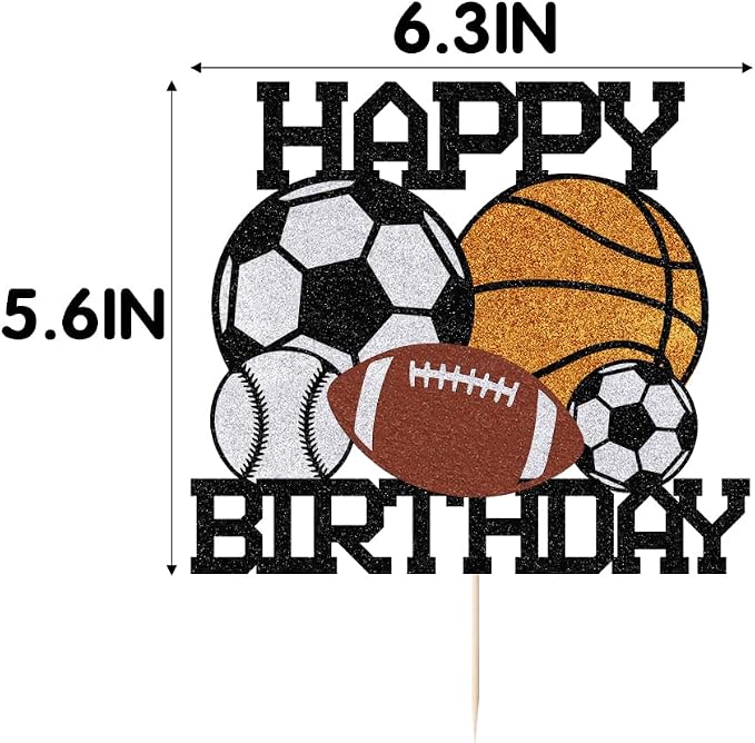 Sports Happy Birthday Cake Topper， | Boys and Girls Sport Theme Party Decoration，Football basketball Rugby baseball Cake Decorations Birthday Decor for Sport