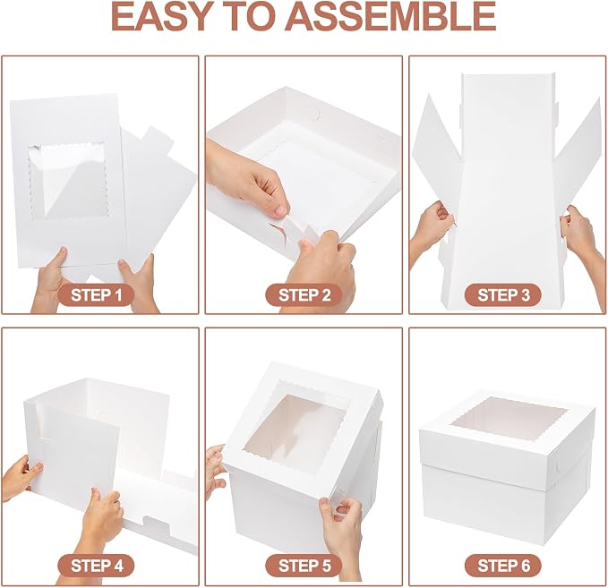 Mefleet 25pcs Tall Cake Boxes 10x10x10 Bakery Boxes for Tier Cakes with Window 10 Inch White Large Cardboard Bakery Take Out Carrier Containers with Lids for Wedding, Birthday, Party