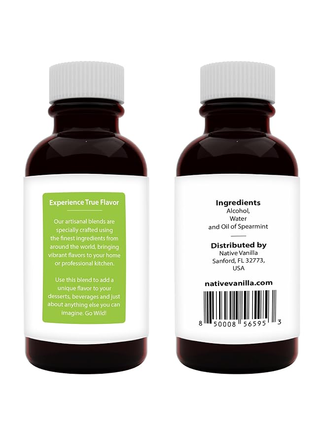 Native Vanilla - Pure Spearmint Extract - 4 Fl Oz - Pure Flavors and Extracts - Perfect for Cooking, Baking, and Dessert Crafting