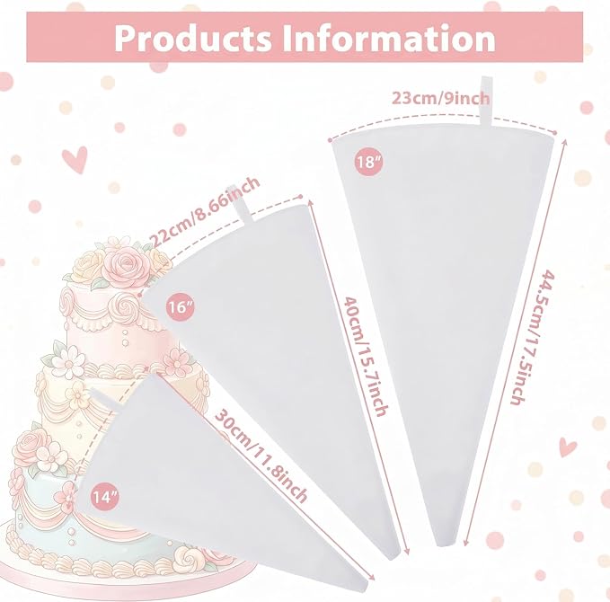 3 Pack Reusable Pastry Piping Bags, Canvas Cake Decorating Bags | White Cloth Frosting Bag Icing Piping Bag DecoratingBag in 3 Sizes -14, 16,18 Inch (White)