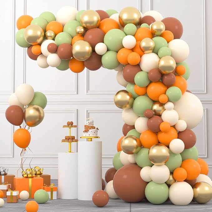 Sage Green Orange Brown Balloon Garland Arch Kit - Oilve Green and Orange Balloons Brown Balloons for Woodland Animals Birthday Bear Baby Shower Gender Reveal Wedding Party Oh Baby Decorations