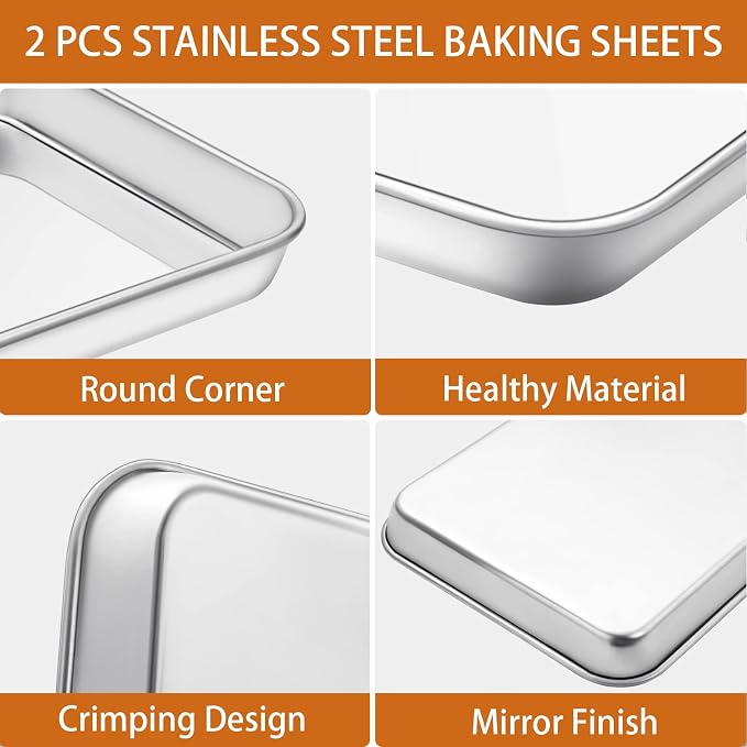 Baking Sheet with Silicone Mat Set of 4 [2 Sheets + 2 Mats], Deedro Stainless Steel Cookie Sheet Baking Pan with Silicone Baking Mat, 10 x 8 x 1 Inch, Non Toxic, Heavy Duty, Easy Clean