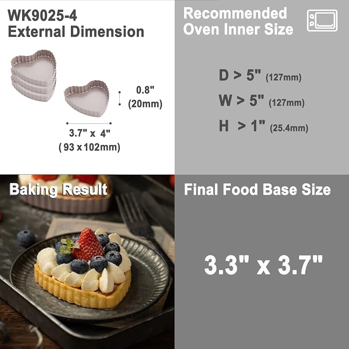 CHEFMADE Mini Tart Pan Set, 4-Inch 4Pcs with Removable Loose Bottom Non-Stick Heart-shaped Quiche Bakeware for Oven and Instant Pot Baking (Champagne Gold)