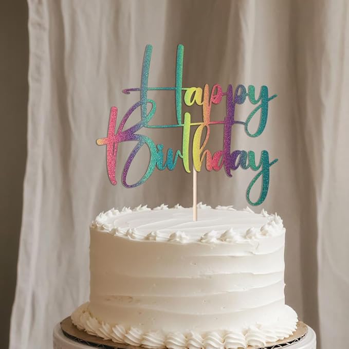 Gold Glitter Happy Birthday Cake Topper, Happy Birthday Cake Bunting Deco, Baby Gender Reveal Party/Anniversary Party Decoration Supplies -colour(7)