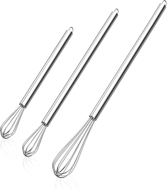 NileHome Mini Whisks Stainless Steel Whisk Set 7" 9" 11"Kitchen Small Wisk Balloon Wire Tiny Whisks for Cooking, Whisking, Blending, Beating, Stirring 3 Pack