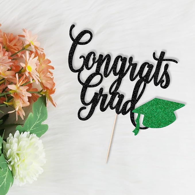 Congrats Grad Cake Topper,2026 Graduation Cake Topper, Congrats Grad Decorations,2026 High School/College/Senior Graduation Party Decorations Supplies. (Congrats Grad Black green)