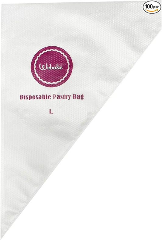 Webake 16 Inch Disposable Pastry Bags - 100pcs Large Icing Piping Bags for All Size Tips Couplers