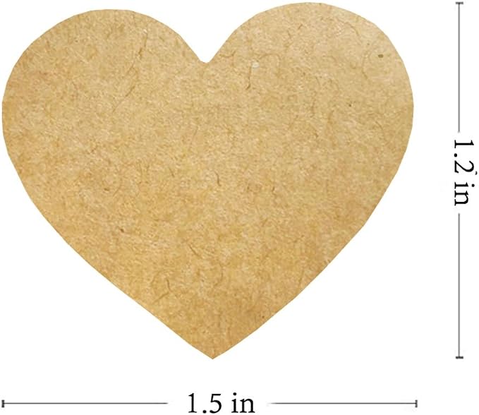 Hcode Love Heart Shape Natural Kraft Permanent Adhesive Label 1.5'' Labels of Paper 500 Stickers per Roll (Heart, Kraft)