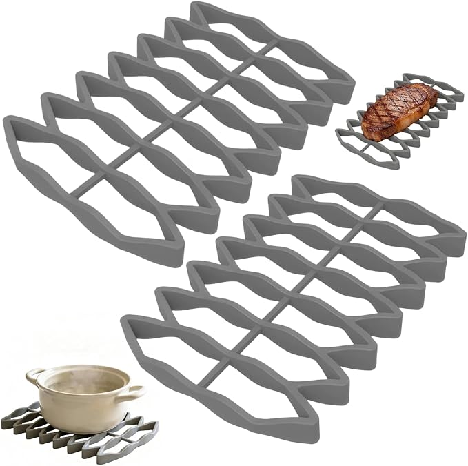 Silicone Roasting Rack, Nonstick Oven Baking & Cooling Rack for Meat, Fish, Vegetables - Heat Resistant, Dishwasher Safe Air Fryer Rack for Even Cooking & Easy Clean (2, Gray)