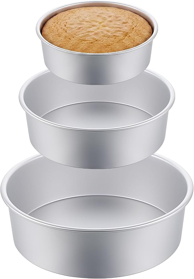 3 Pack Cake Pan Round, 6 inch/8 inch/10 inch Aluminum Baking Pans for Layer Cakes Metal Tier Cake Tins Heavy Duty Non-Stickfor Birthday Wedding Party, Home Kitchen, 3inch Depth