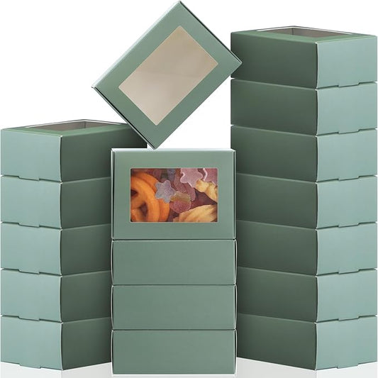Zonon 30 Pcs Soap Boxes for Homemade Packaging, Mini Kraft Boxes with Window for Bakery Candy Soap Making Gift Packaging, 3.7x2.6x1.4 Inch (Sage Green)