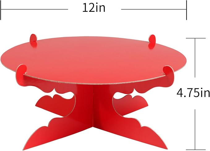 12 inch One Tier Cardboard Cake Stand,Red Cupcake Stand for Birthday Wedding DIY Dessert Decoration