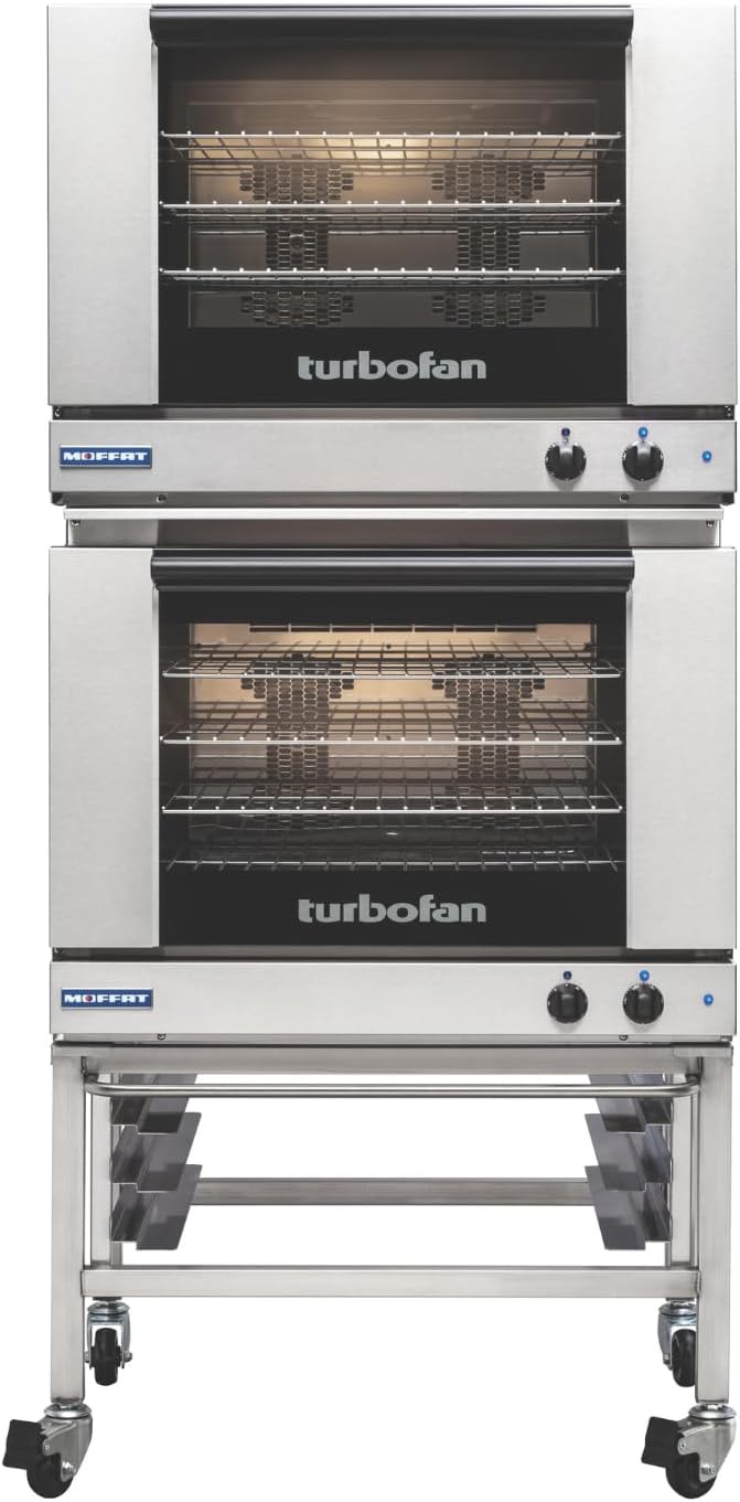 Moffat Turbofan E28 Series Full Size Countertop Electric Convection Ovens w/Stand, Double Stack w/Casters, Manual Control, 220-240v/50/60/1ph