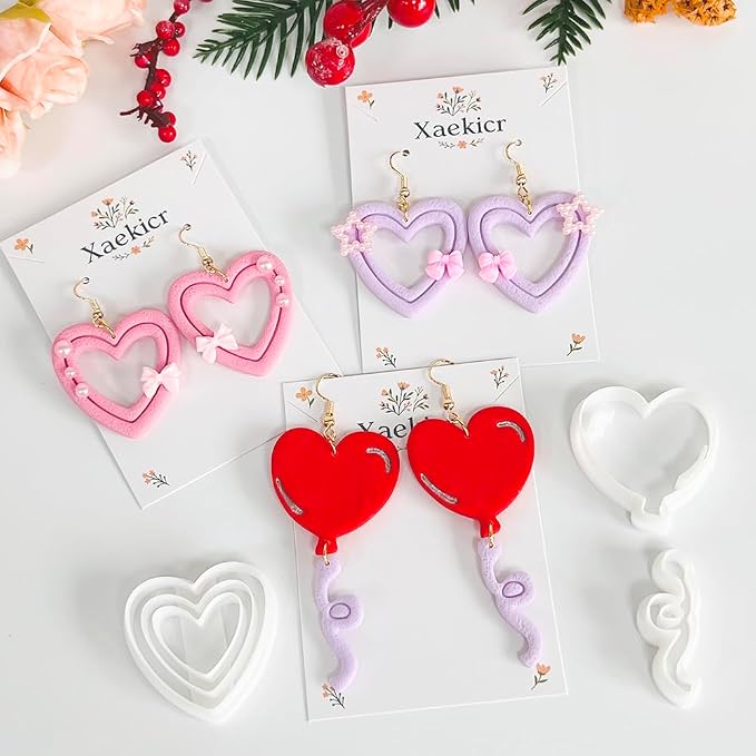 Xaekicr Heart Balloon Polymer Clay Cutters Set – 3Pcs Clay Earring Cutters for DIY Jewelry, Love Shape Clay Tools and Polymer Clay Molds