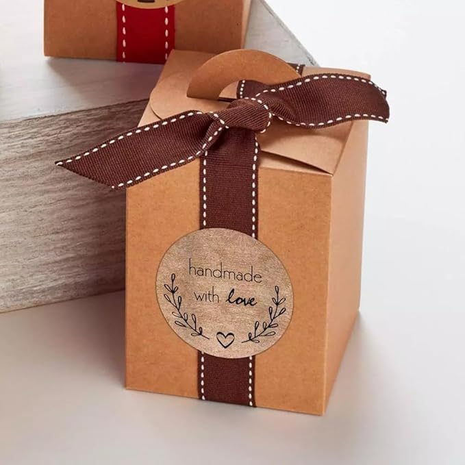 1000PCS Handmade with Love Stickers,1 Inch Small Round Brown Floral Heart Baking Stickers Label Bakery Sticker for Baked Goods Packaging, Envelope Seals, Small Business,Wedding,Birthday Gift Wrap Bag1