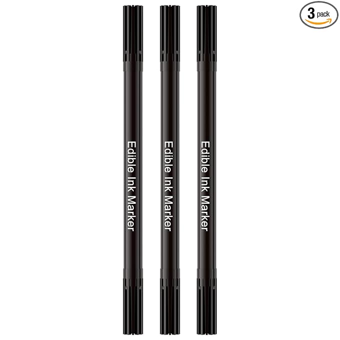 Edible Markers for Cookie Decorating, Food Coloring Marker, Upgrade Double Side Food Grade Pens for Decorating Fondant Cakes, Easter Eggs, Macaron, Frosting (3 Black Count（Pack of 1))