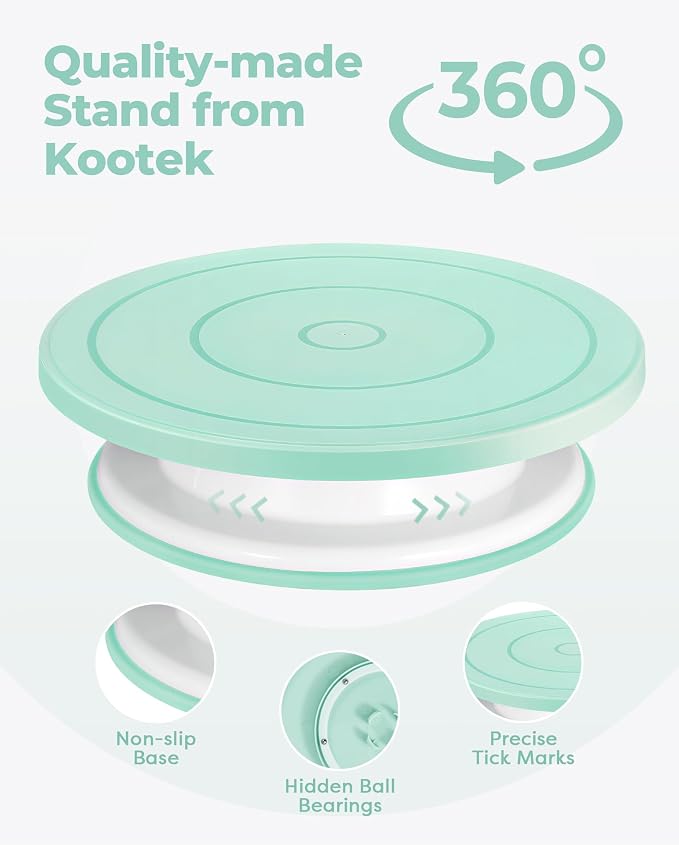 Kootek 158PCs Cake Decorating Kit, Baking Supplies Tools - Includes Cake Stand Turntable, 64 Icing Piping Tips Set, 2 Frosting Spatulas, 3 Scrapers, 50+2 Pastry Bags, Coupler, Video Tutorial, Booklet