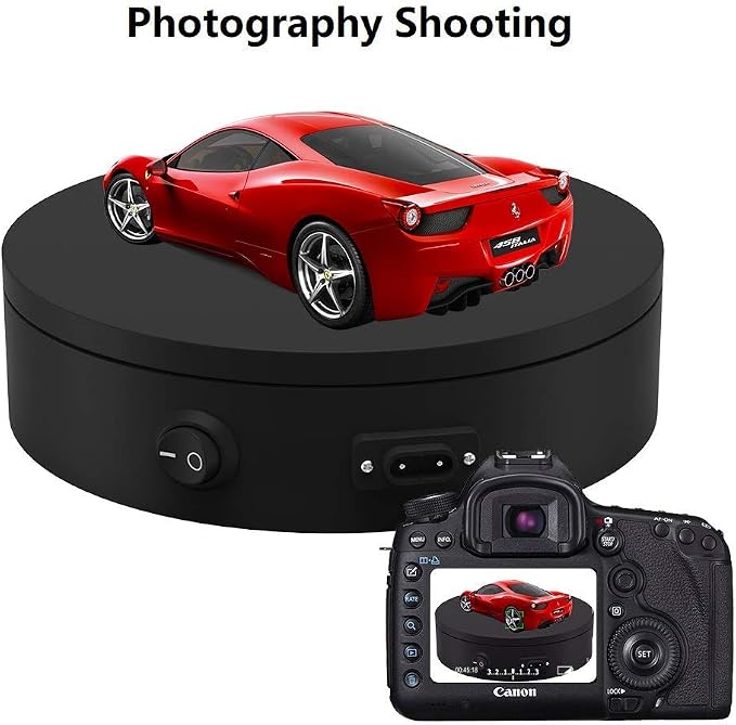 Motorized Photography Turntable, Automatic Revolving Platform Perfect for 360 Degree Images,Professional for Shop Display Stand,Product Display or Cake Display,55lb Load Dia 7.8inch- Black
