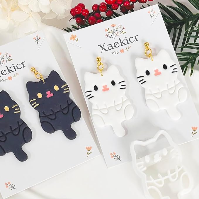 Xaekicr Black Cat Polymer Clay Cutters for Earrings – Cute Animal Clay Cutters for Polymer Clay Jewelry Making – Clay Tools & Earring Molds for DIY Crafts