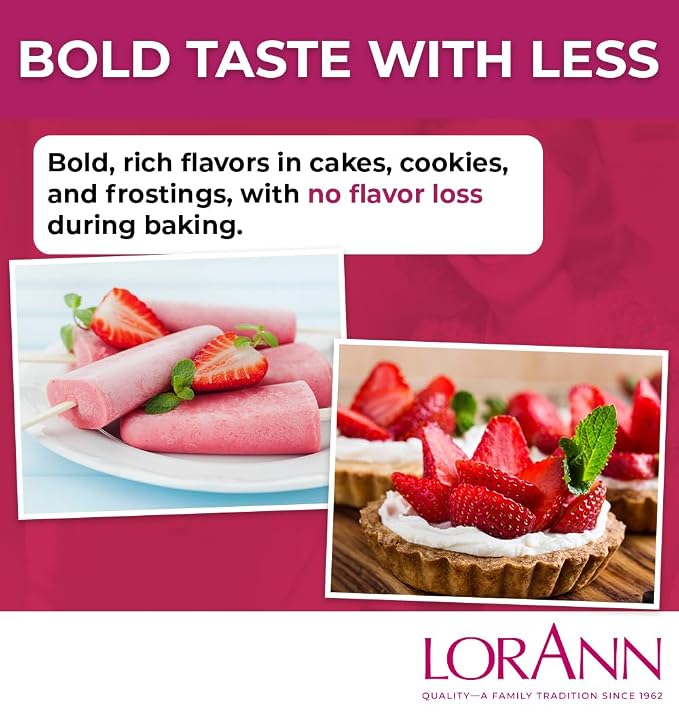 LorAnn Oils Strawberry Bakery Emulsion: True Essence, Ideal for Boosting Fruit Tones in Cakes, Cookies & Desserts, Gluten-Free, Keto-Friendly, Extract Substitute Essential for Your Kitchen, 2 Oz